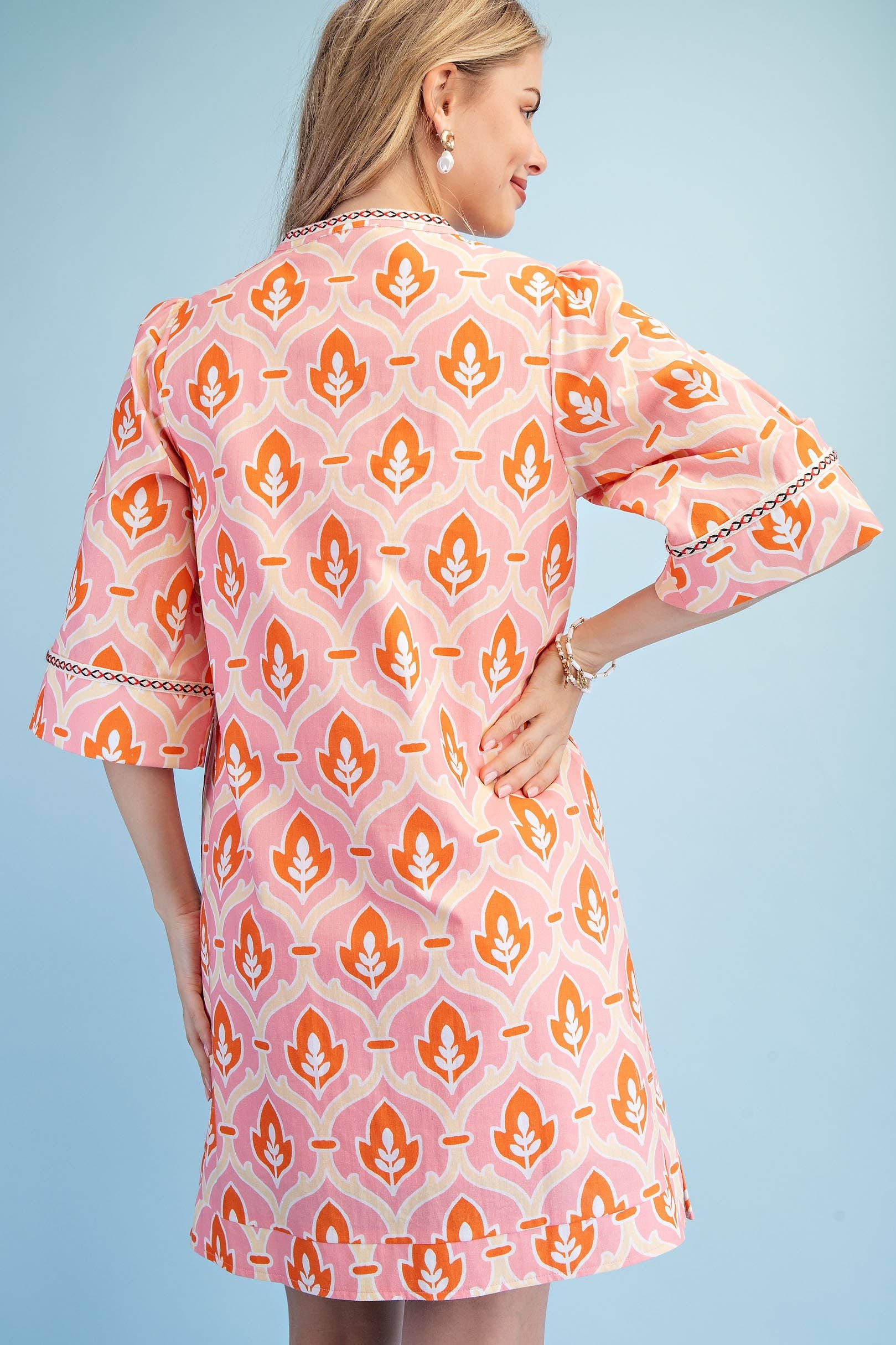 Printed 3/4 Length Sleeves Dress