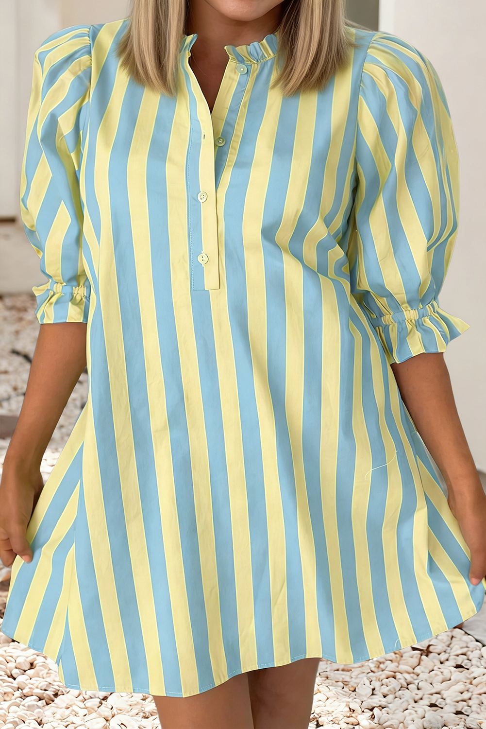Striped Short Sleeve Pocket Short Dress