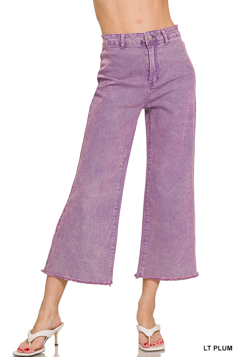 Washed ,High Waist ,Frayed Hem Straight Pants