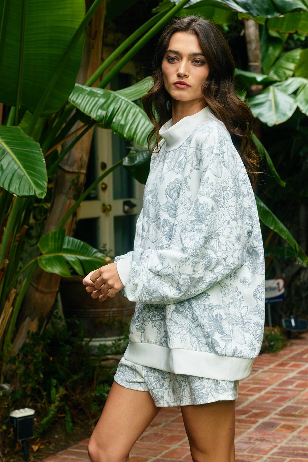 Floral Oversized Mock Neck Sweatshirt