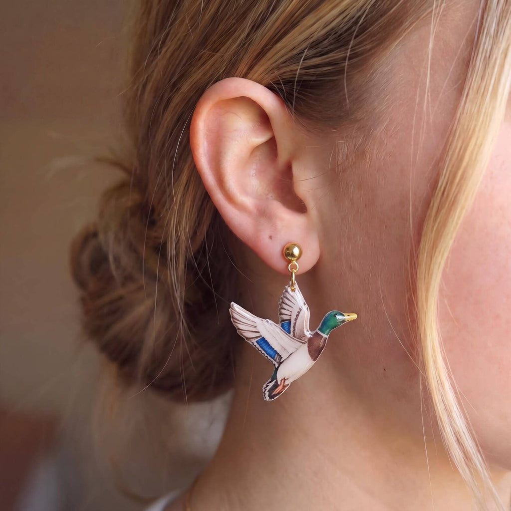 Mallard Duck Earrings, Handmade Polymer Clay Duckling Dangles