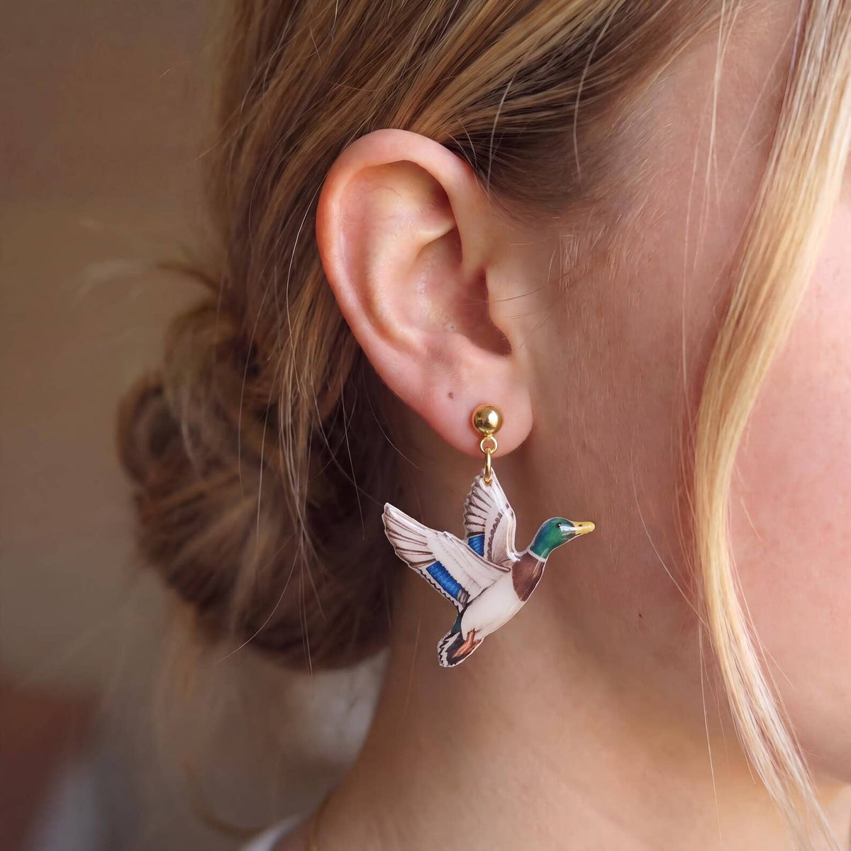 Mallard Duck Earrings, Handmade Polymer Clay Duckling Dangles