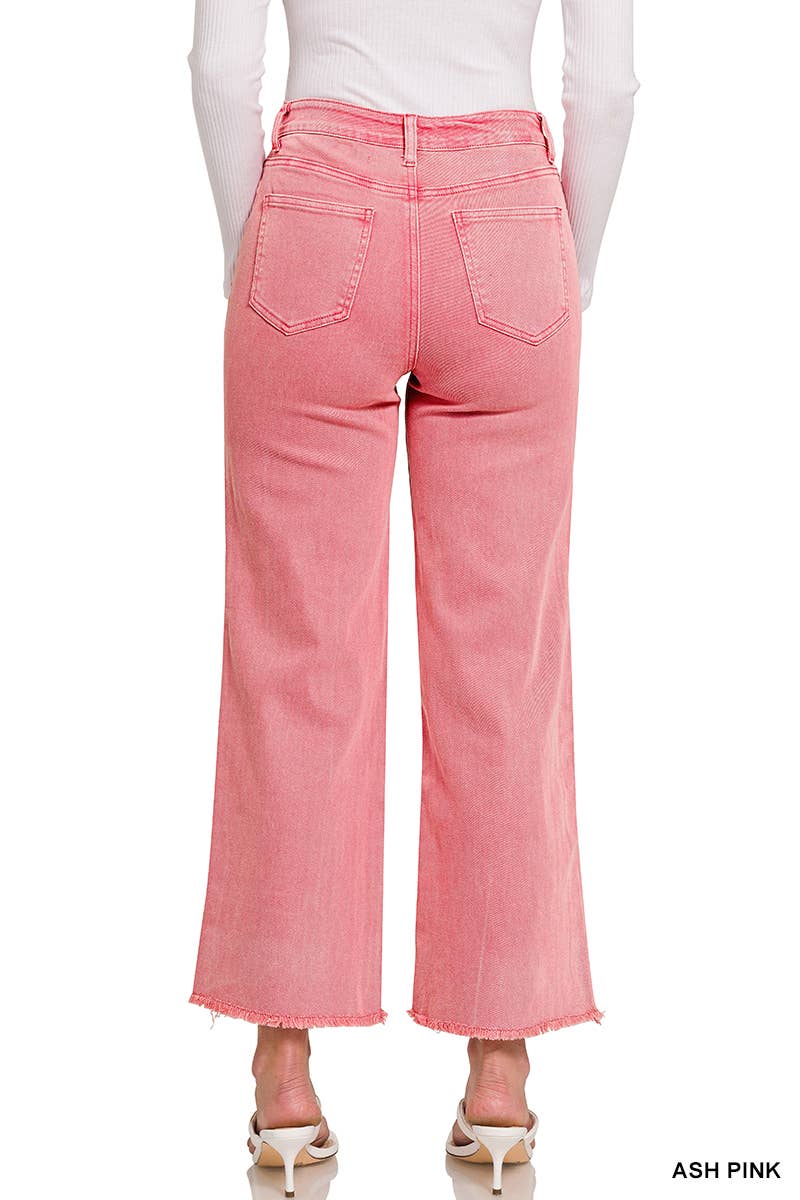 Acid Washed Frayed Cutoff Hem Straight Wide Pants