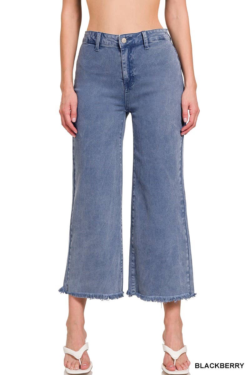 Washed ,High Waist ,Frayed Hem Straight Pants