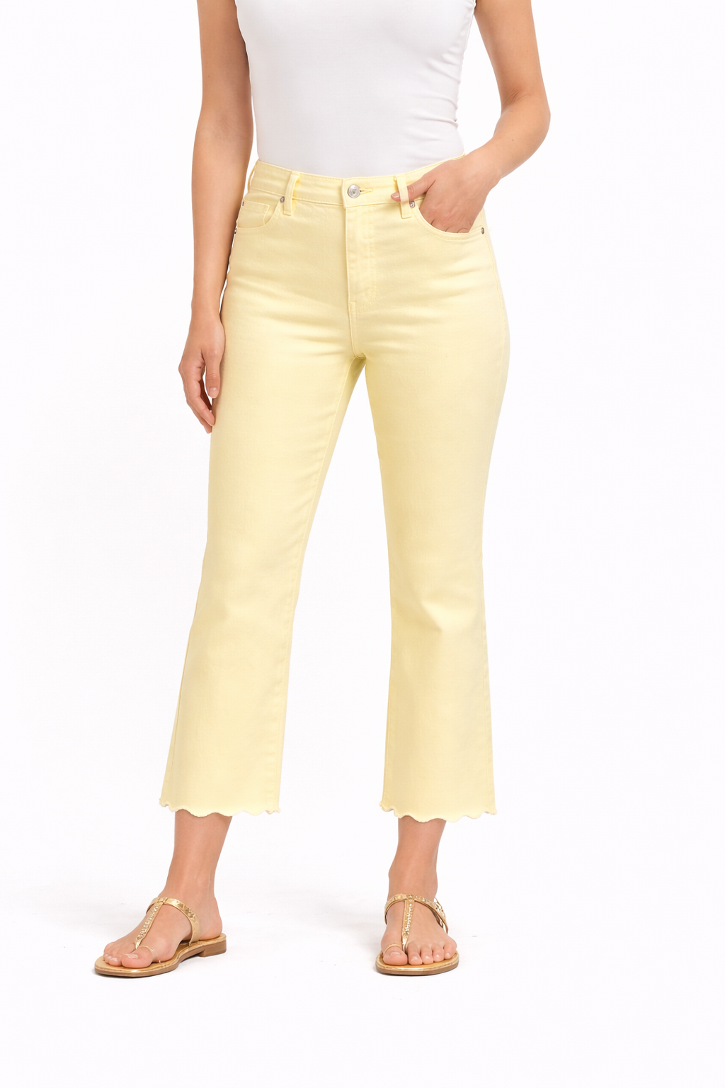 25" Crop Jean w/ Scalloped Hem in Sunshine Fade ☀️🌞🌼