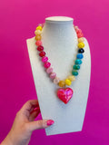 Bauble Beaded Heart Necklace - Hot Pink
