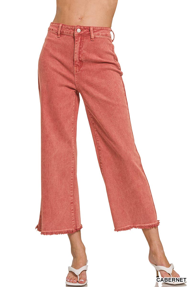 Washed ,High Waist ,Frayed Hem Straight Pants