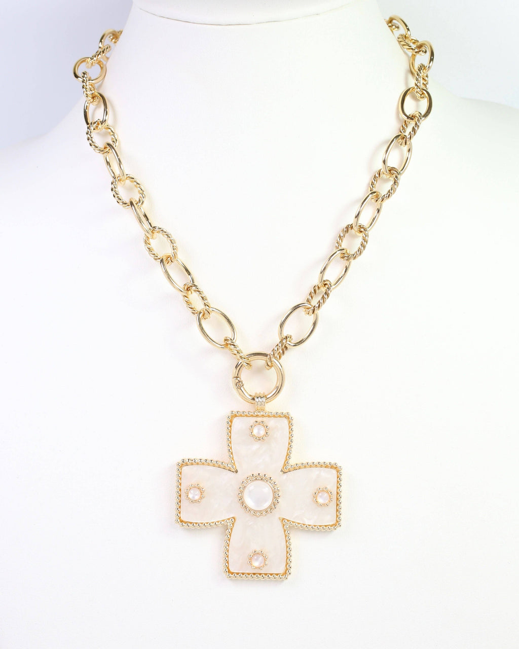 Cayce Large Cross Charm Necklace Mother Of Pearl
