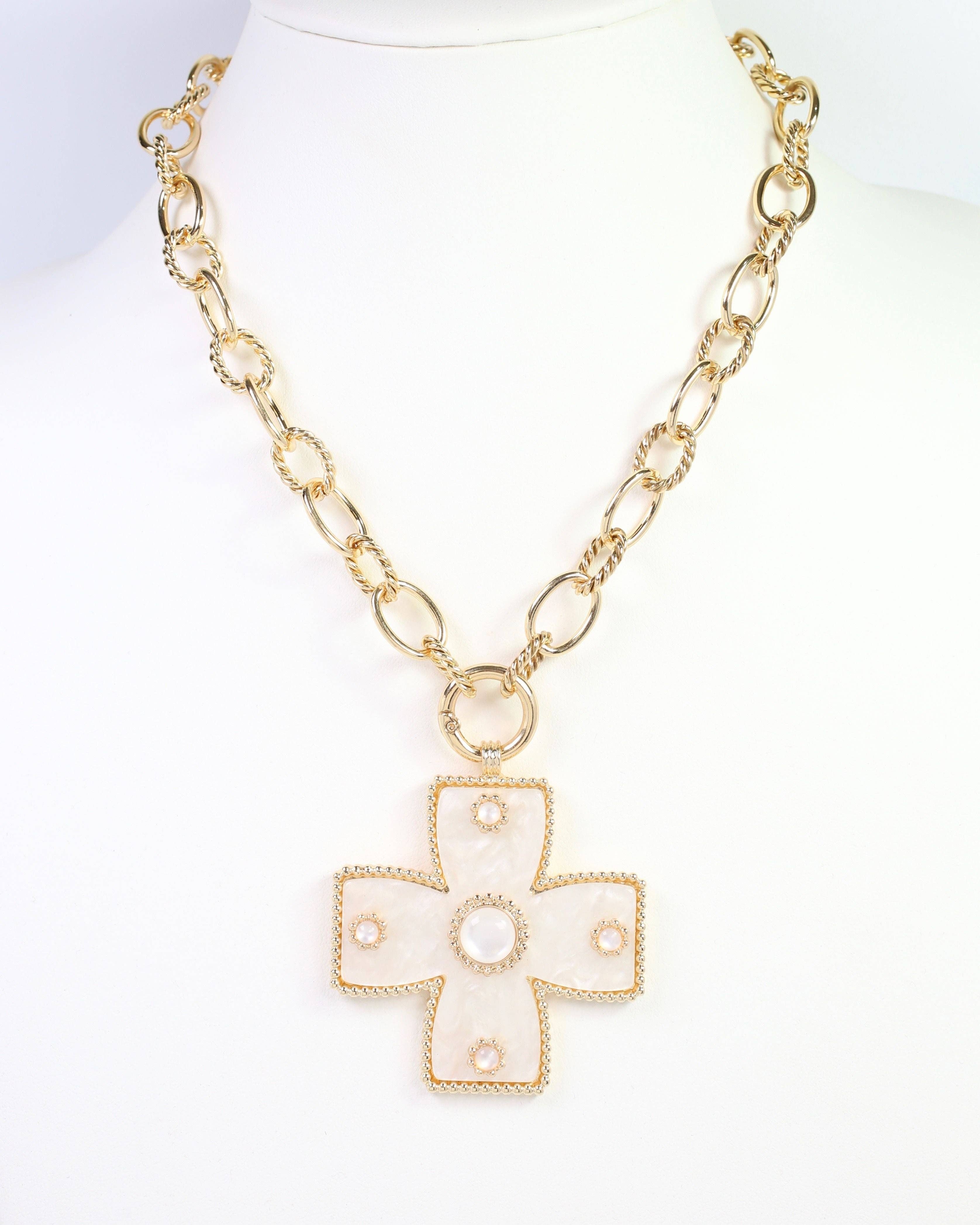 Cayce Large Cross Charm Necklace Mother Of Pearl