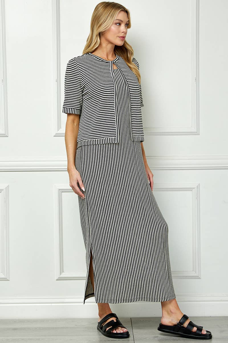 Striped layered- look maxi dress