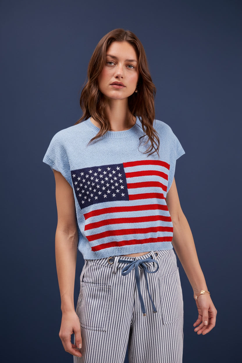 AMERICAN FLAG BOXY FIT SWEATER TOP