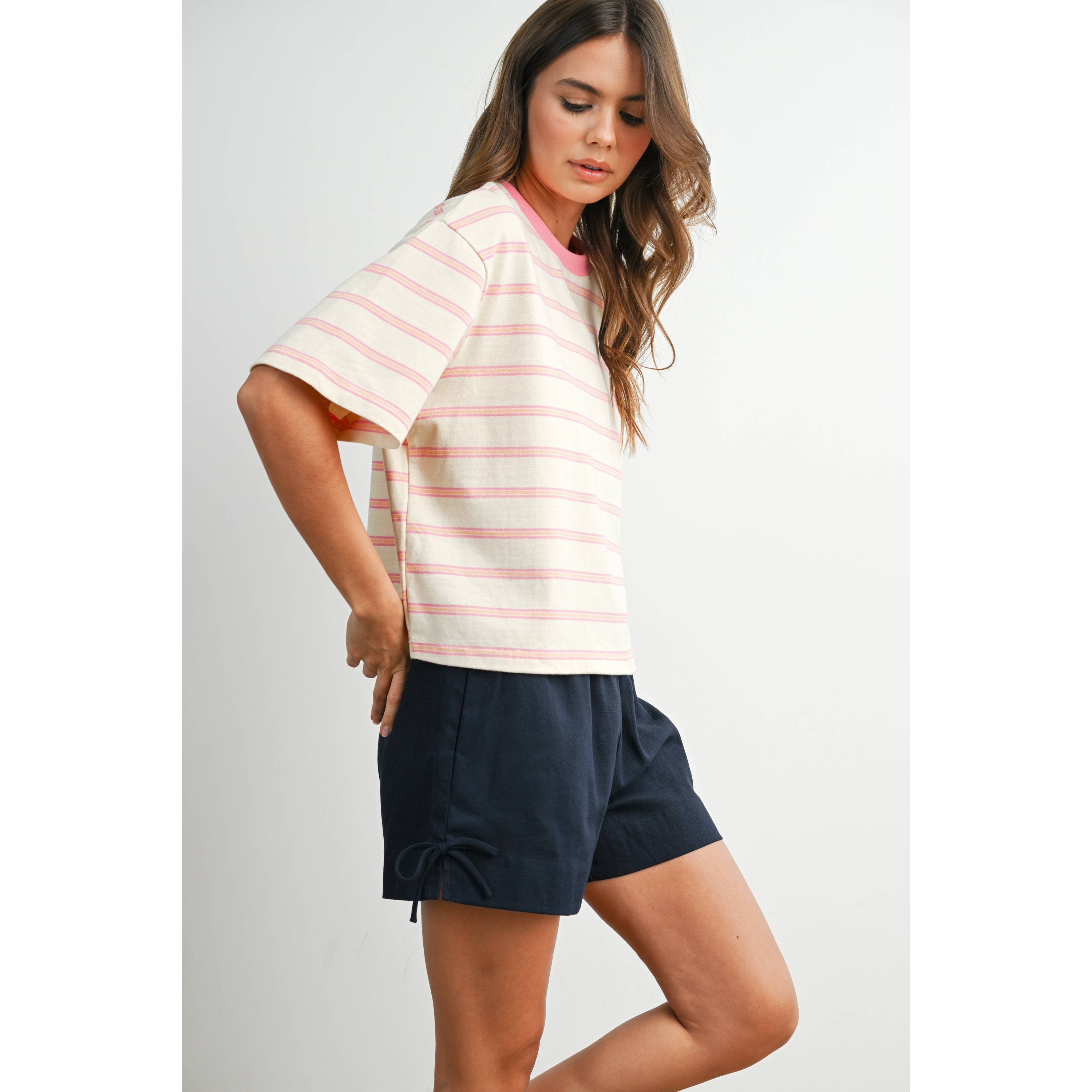 Elastic Waist Tie Hem Short