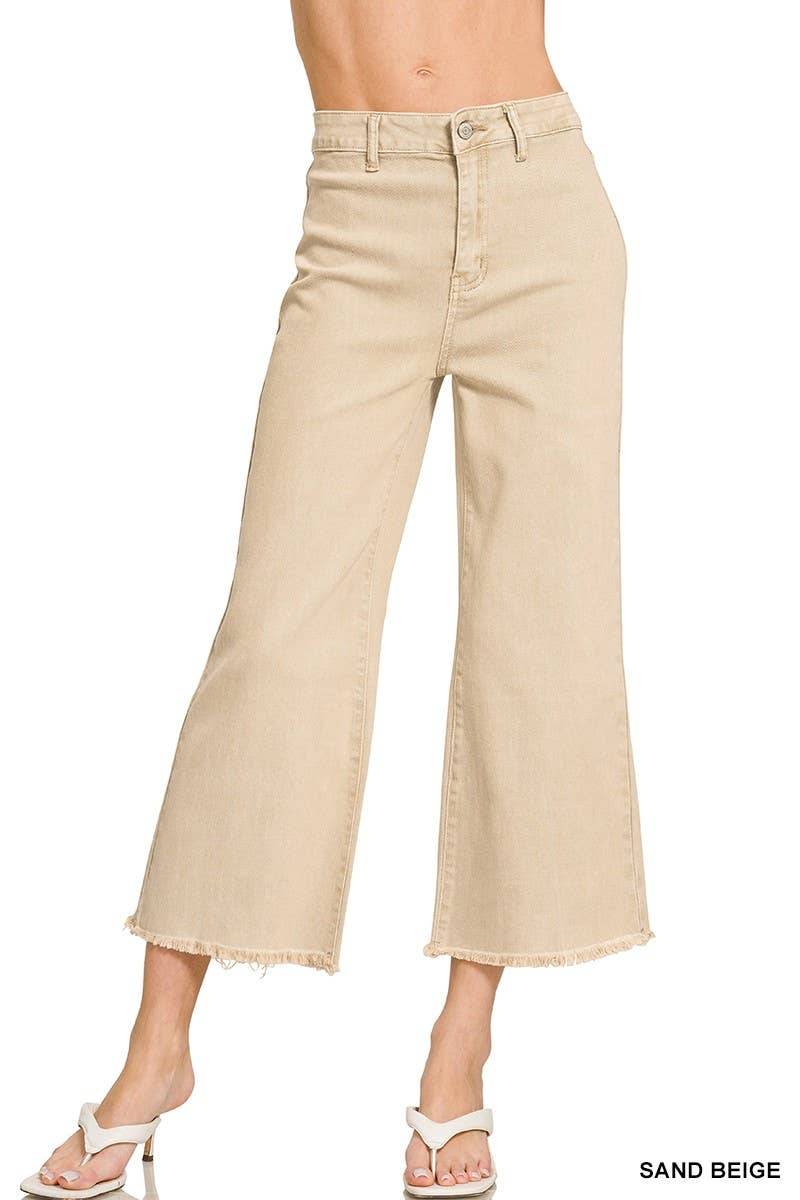 Washed ,High Waist ,Frayed Hem Straight Pants