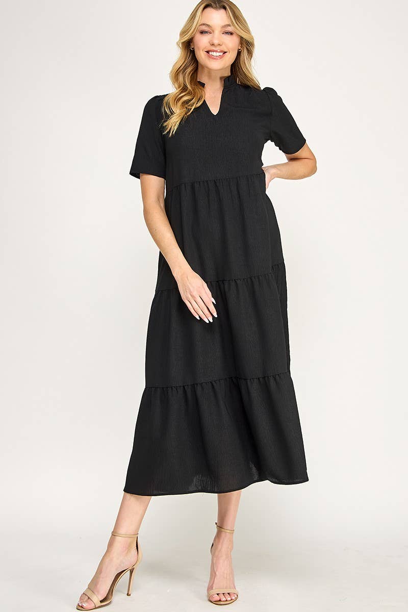 Solid Ruffled Neck Maxi Dress