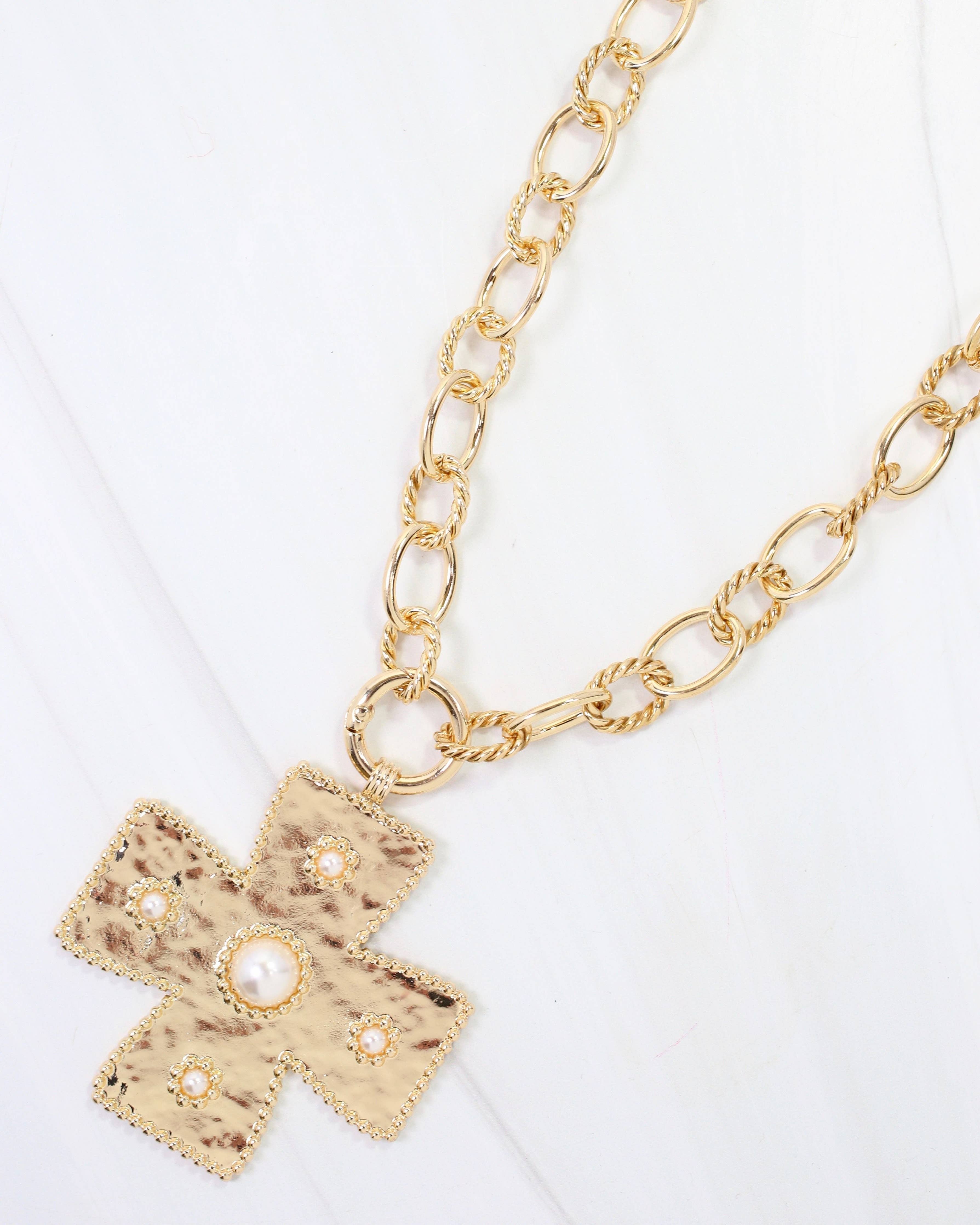Cayce Large Cross Charm Necklace Gold