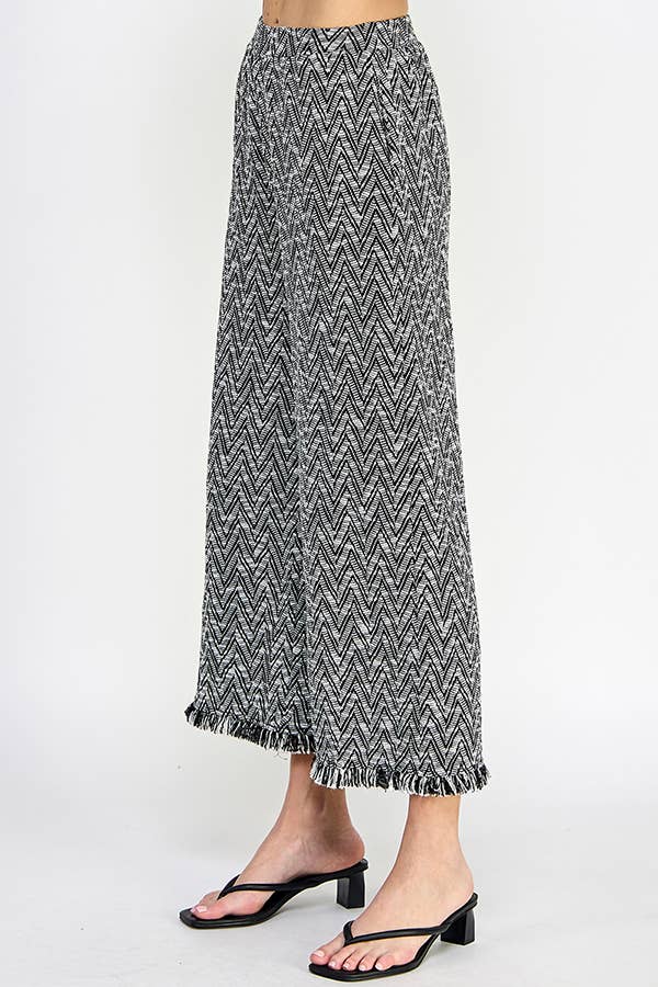 Chevron Wide-Leg Pants with Fringe Hem.