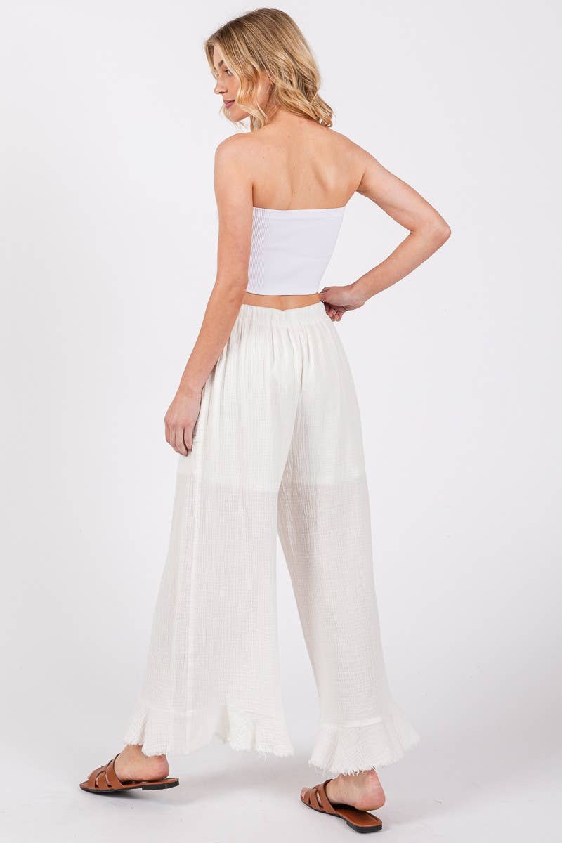 MINERAL WASHED WIDE RUFFLE PANTS