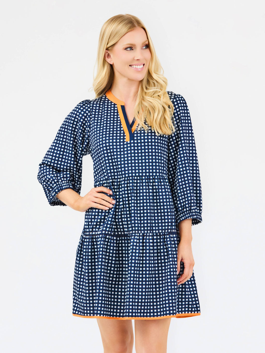 Cooper Dress | Gingham Navy + Orange