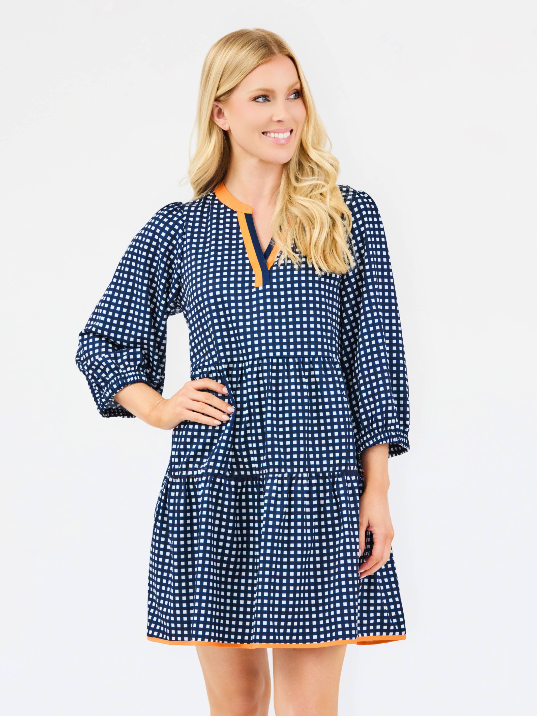 Cooper Dress | Gingham Navy + Orange