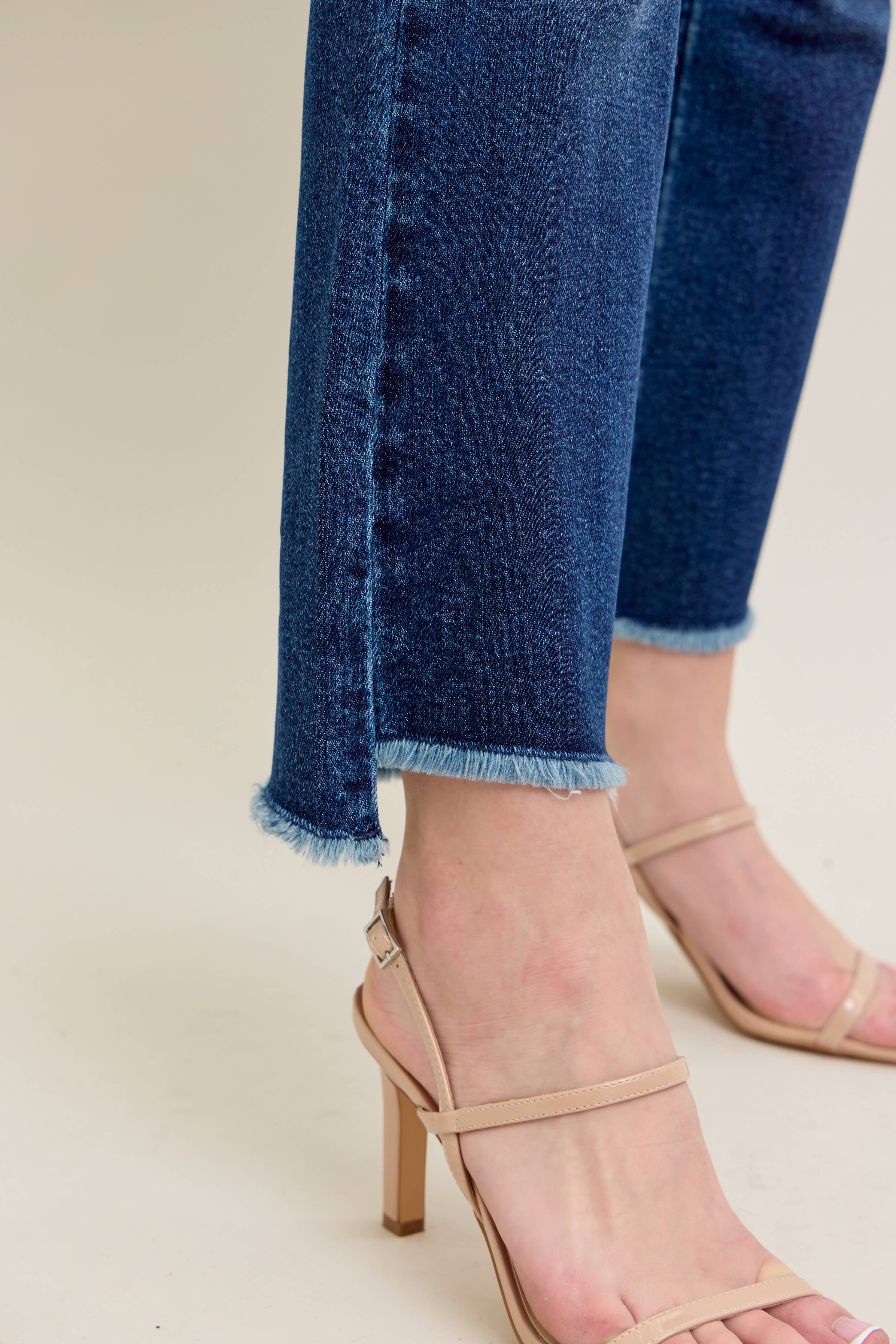 High Waisted Dark Wash Kick Flare