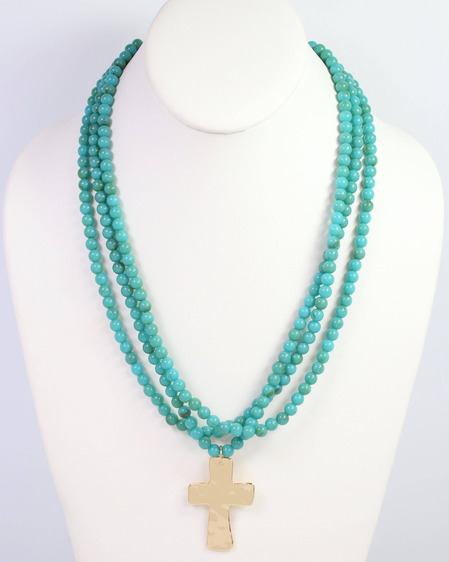 Barstow Layered Beaded Cross Necklace Turquoise
