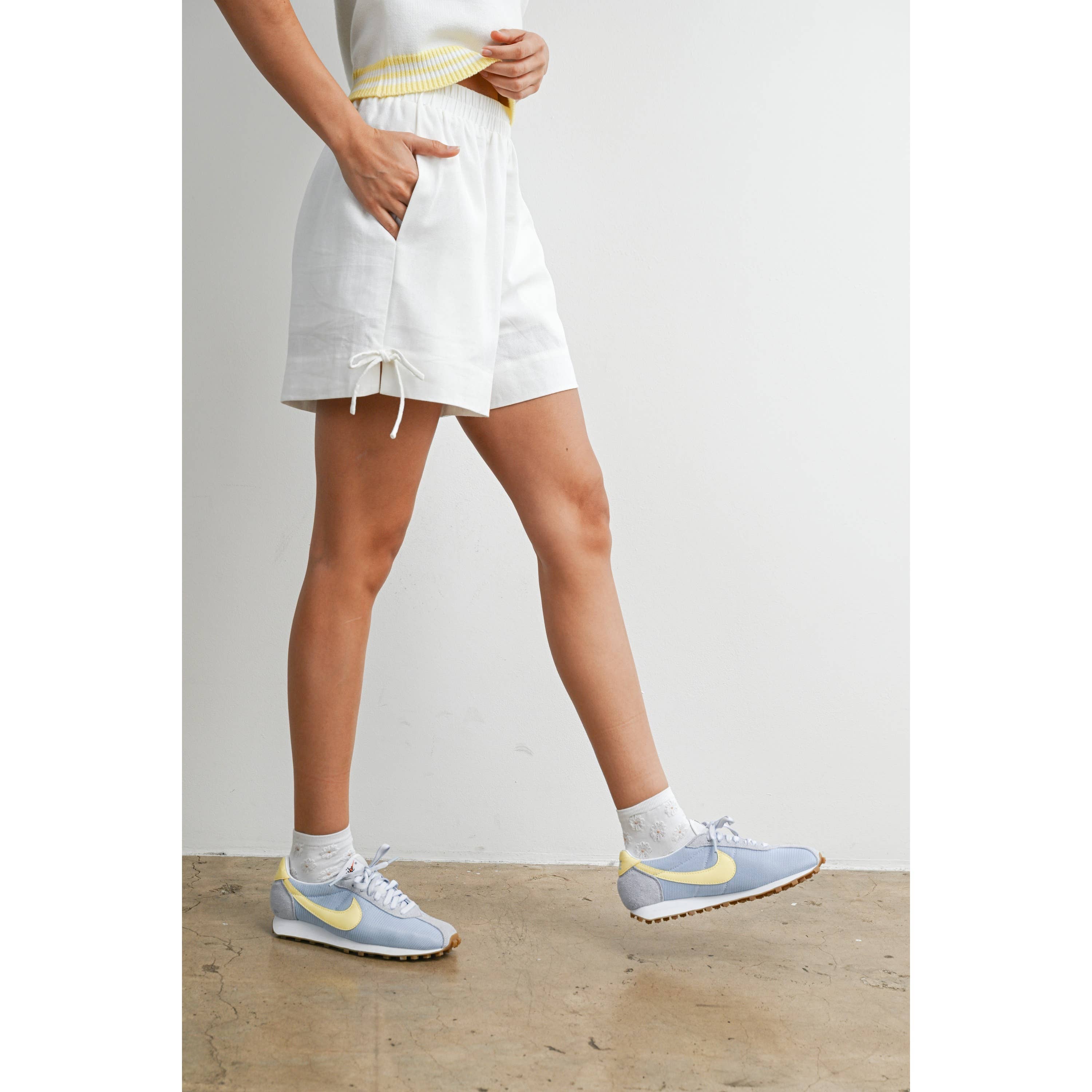 Elastic Waist Tie Hem Short