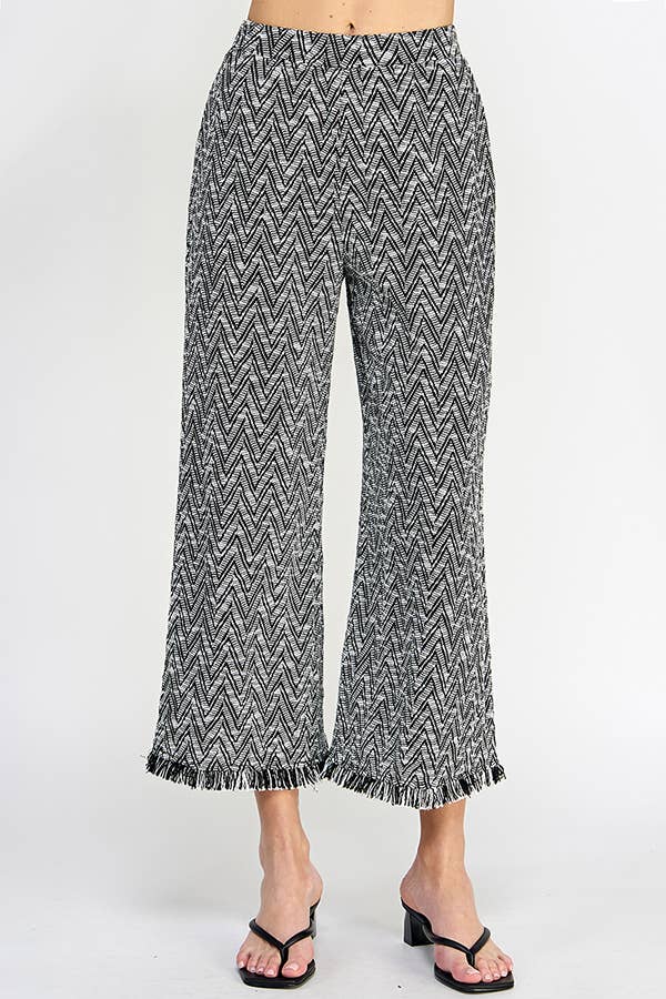 Chevron Wide-Leg Pants with Fringe Hem.