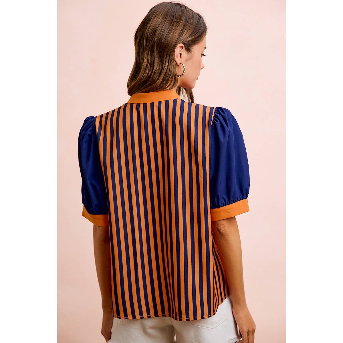 GAMEDAY THEME STRIPED WOVEN BLOUSE TOP