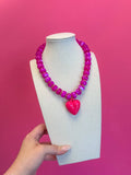 Statement Beaded Heart Necklace - Pink