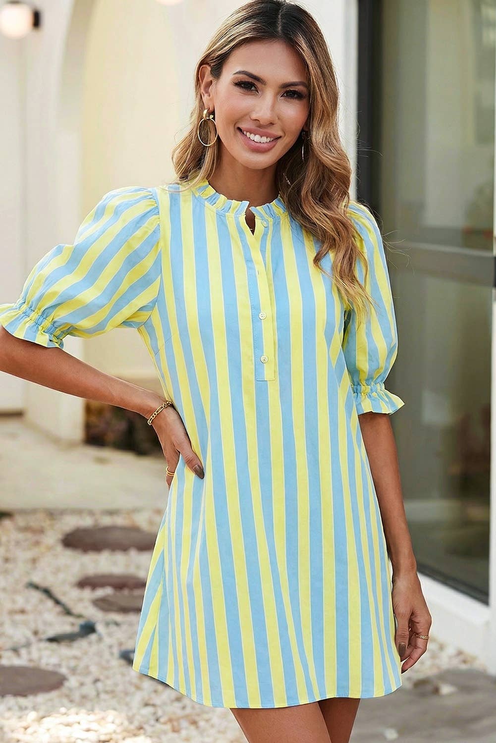 Striped Short Sleeve Pocket Short Dress