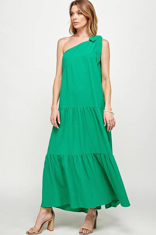 One Shoulder Bow Tiered Maxi Dress