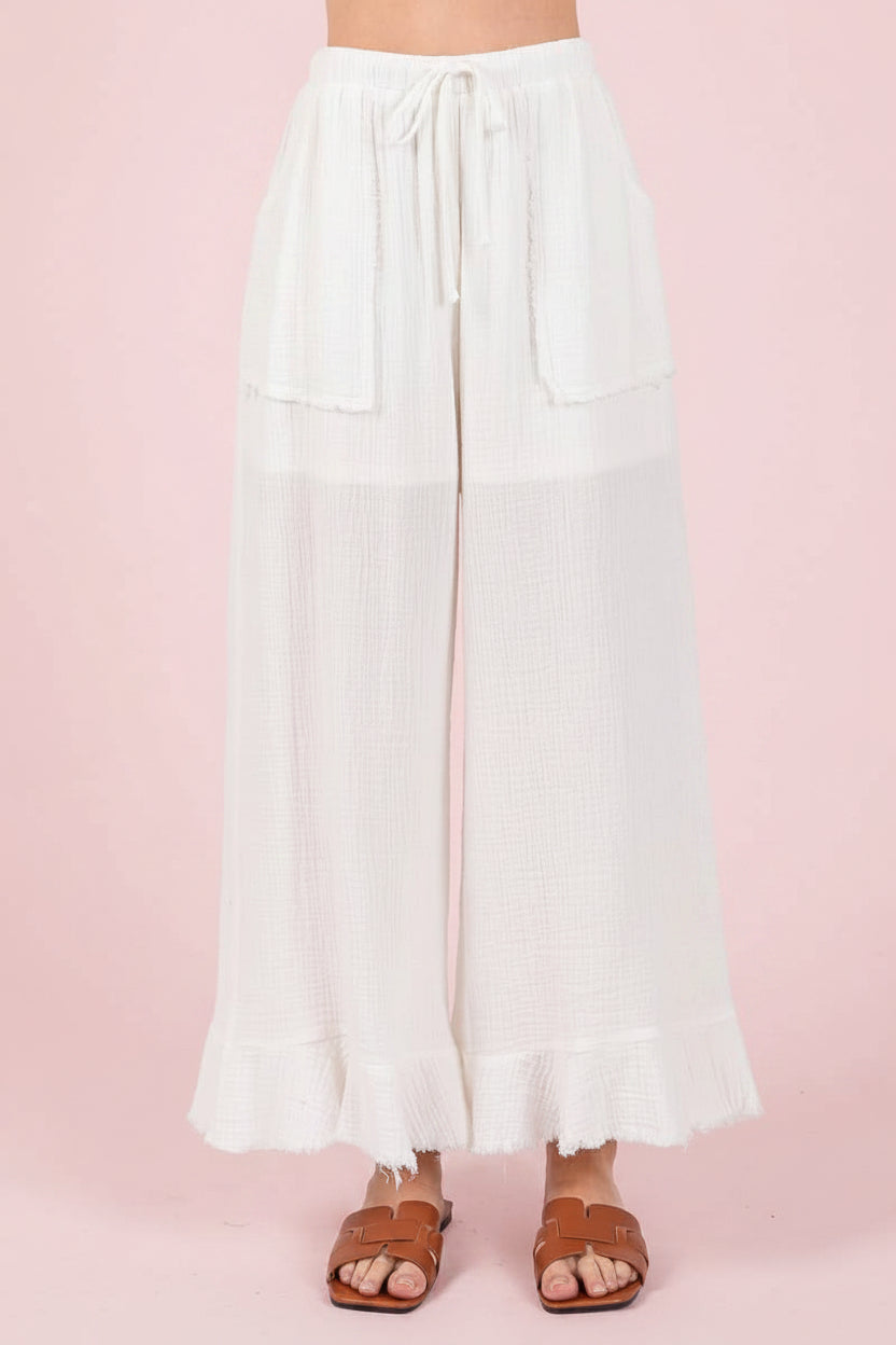 MINERAL WASHED WIDE RUFFLE PANTS