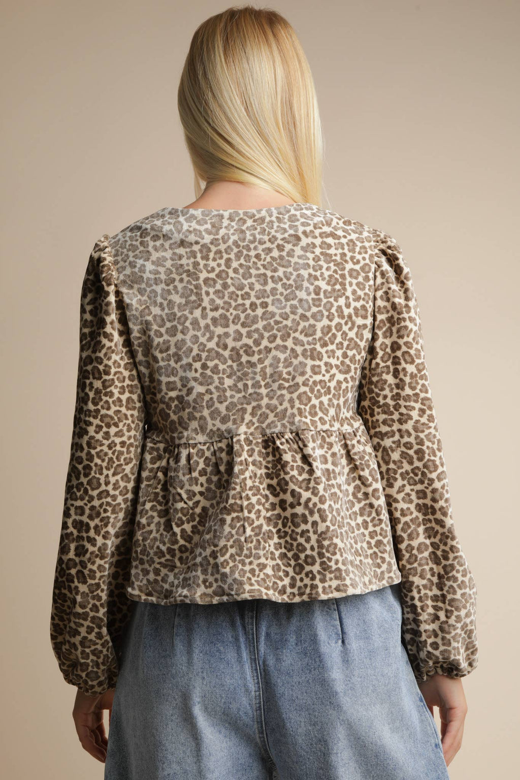 Leopard Printed Front Tie Woven Blouse Top