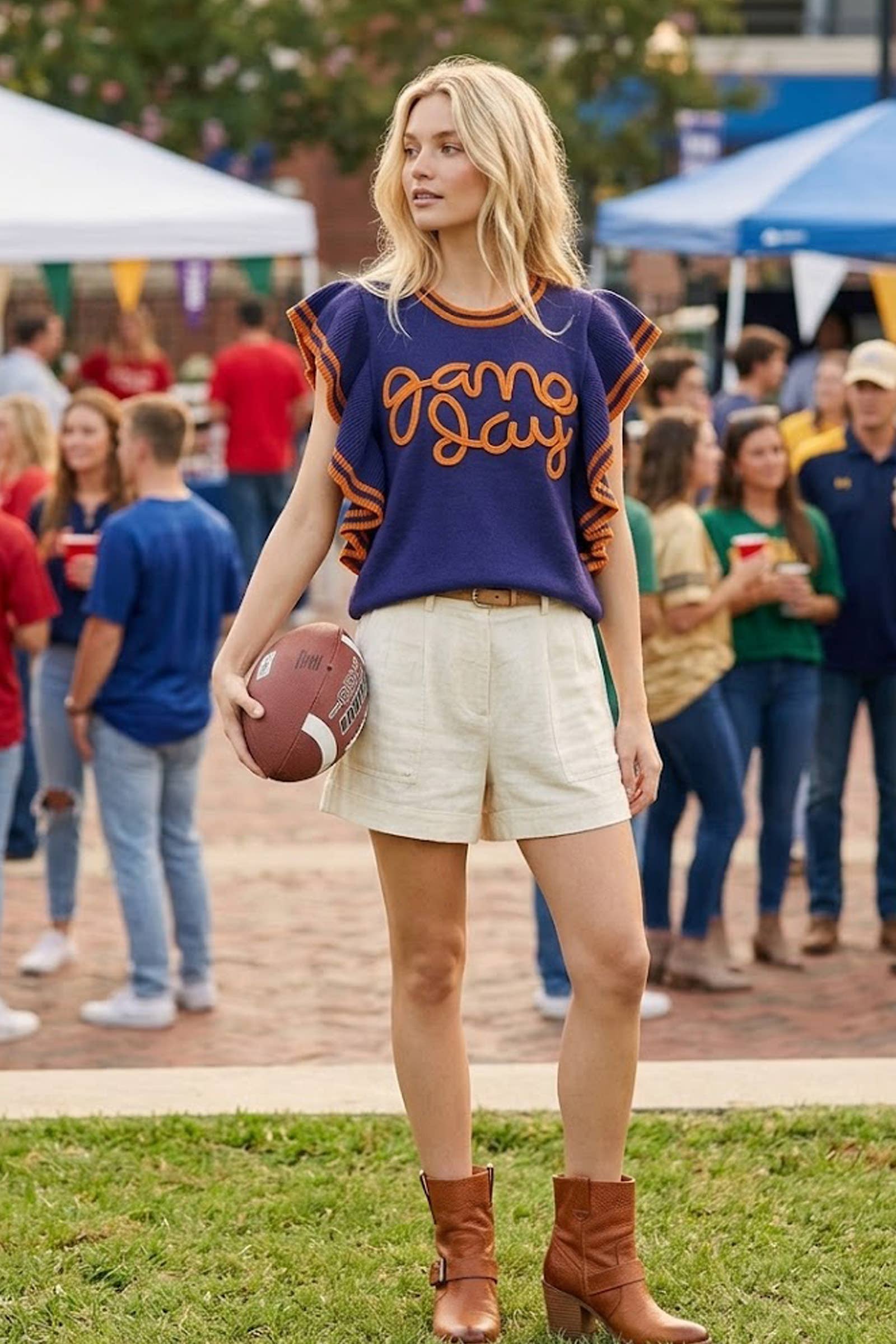 Ruffle Sleeve Varsity Gameday Knit Top