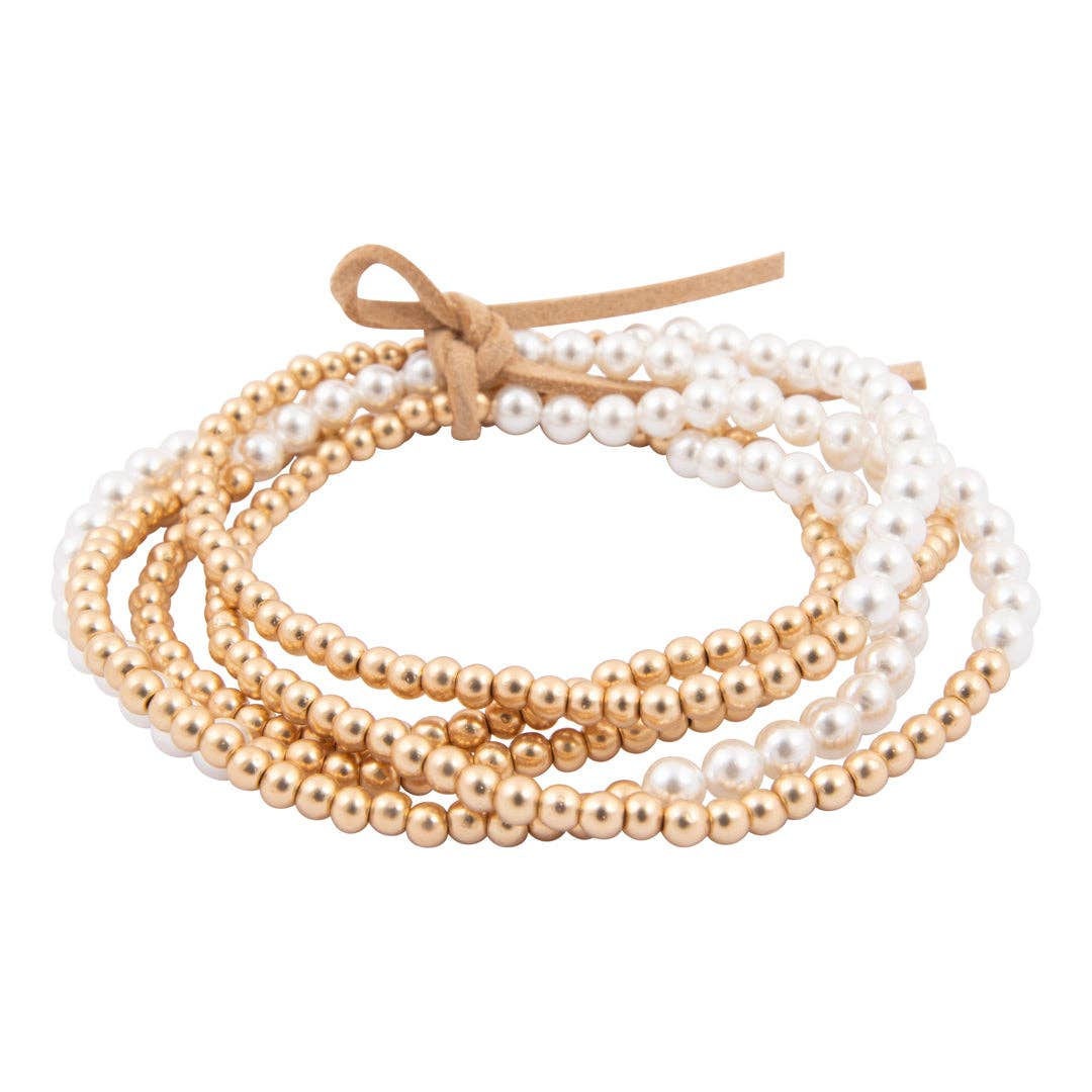 Dainty Pearl Golden Stack Bracelet Set