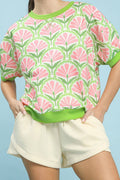 Floral Print Short Sleeve Knit Top