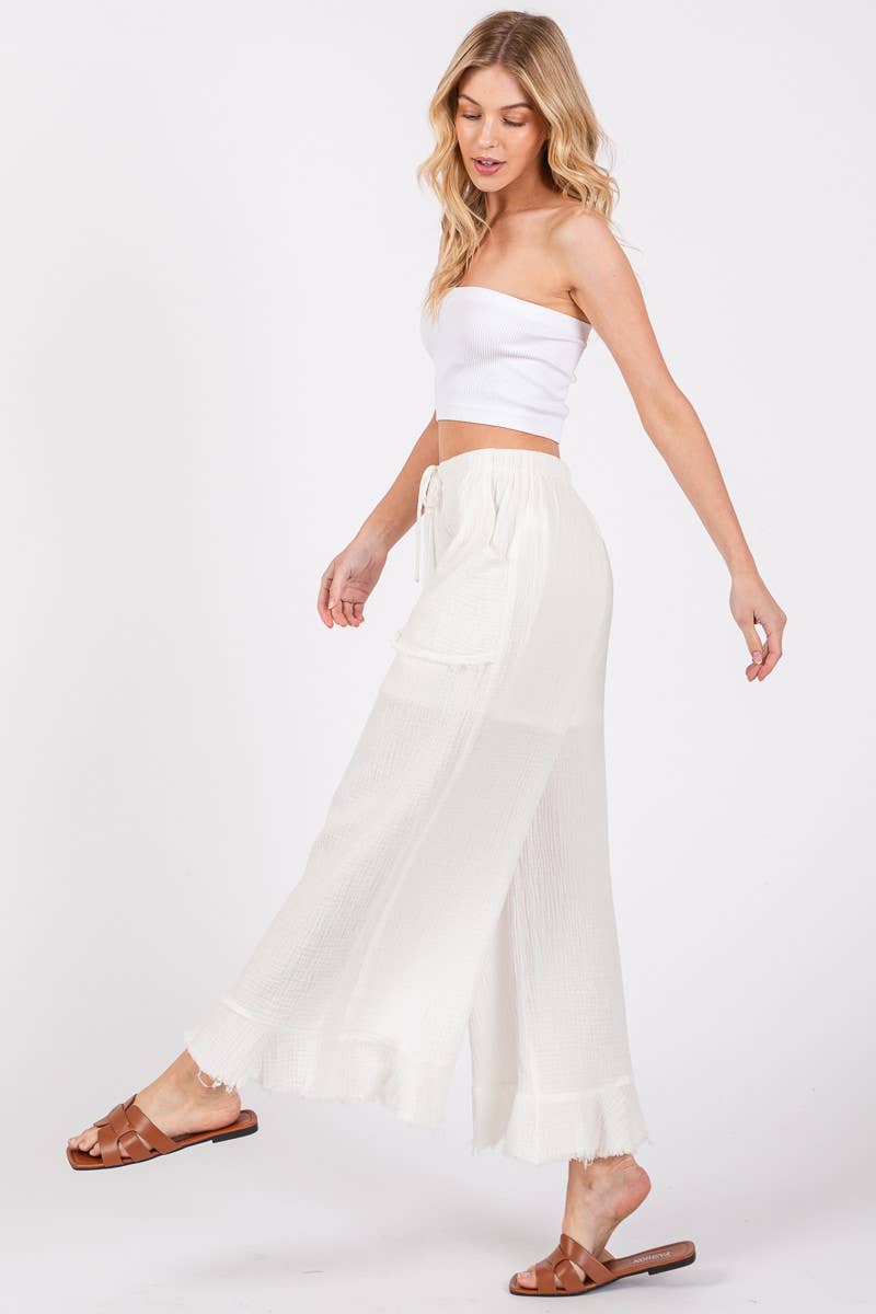 MINERAL WASHED WIDE RUFFLE PANTS