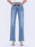 HIGH RISE DISTRESSED HEM SLIM WIDE JEANS