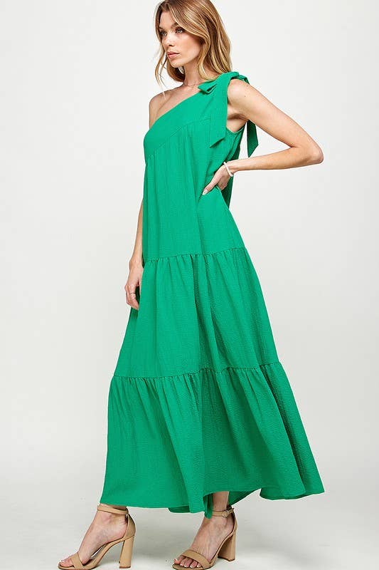 One Shoulder Bow Tiered Maxi Dress