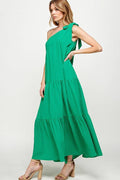 One Shoulder Bow Tiered Maxi Dress