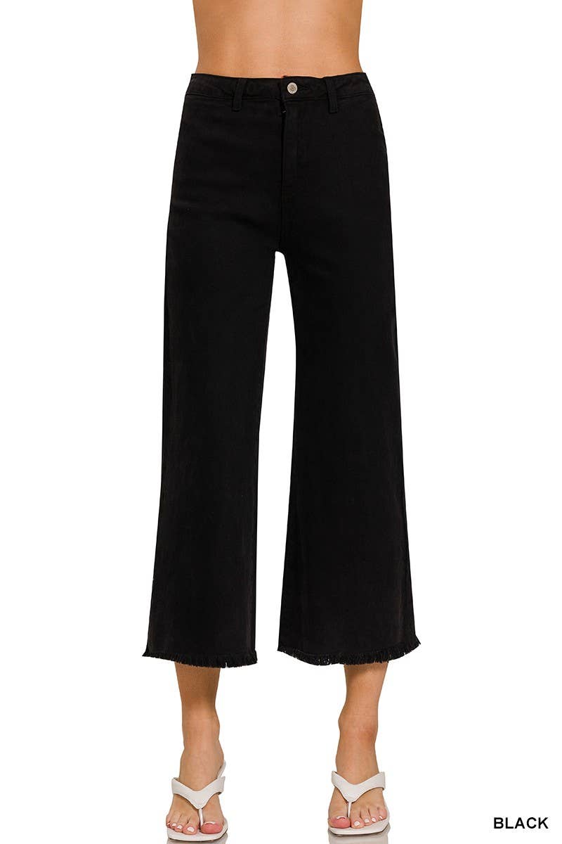 Washed ,High Waist ,Frayed Hem Straight Pants