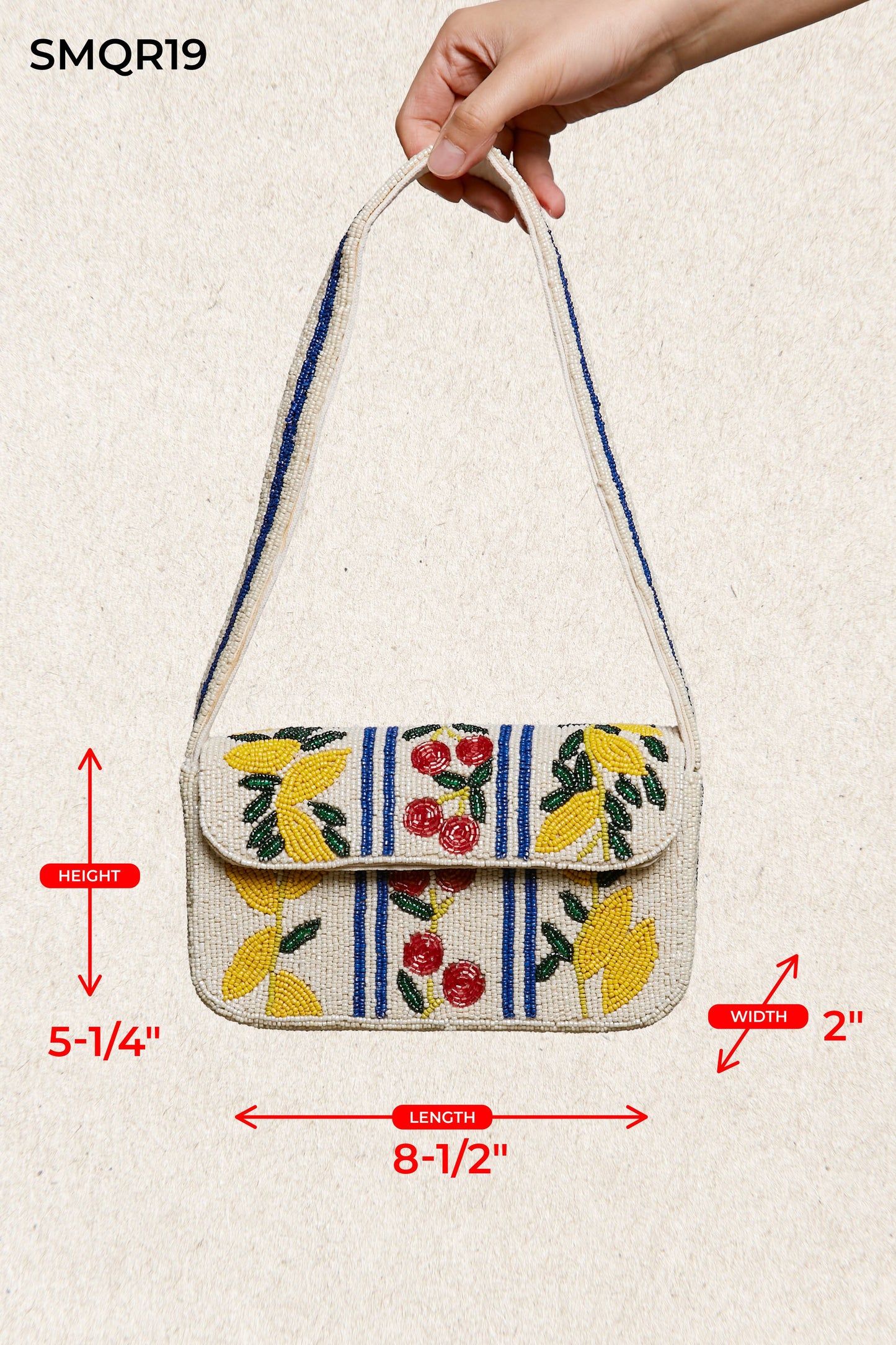 Beaded Cherry Pattern Flap Shoulder Bag