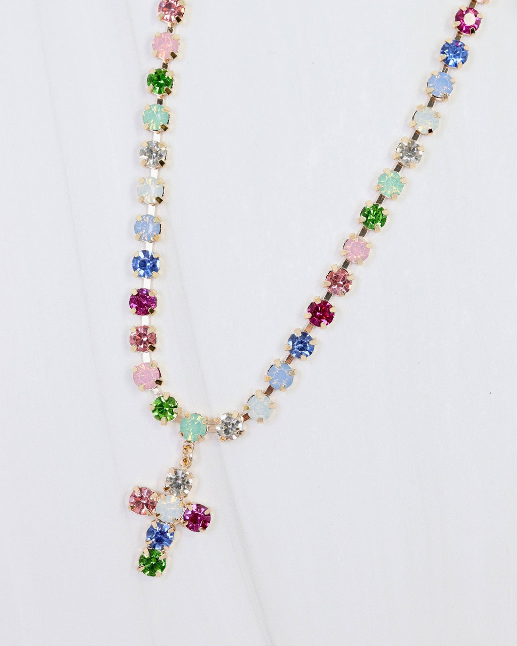 Santa Rosa Rhinestone Cross Necklace Multi