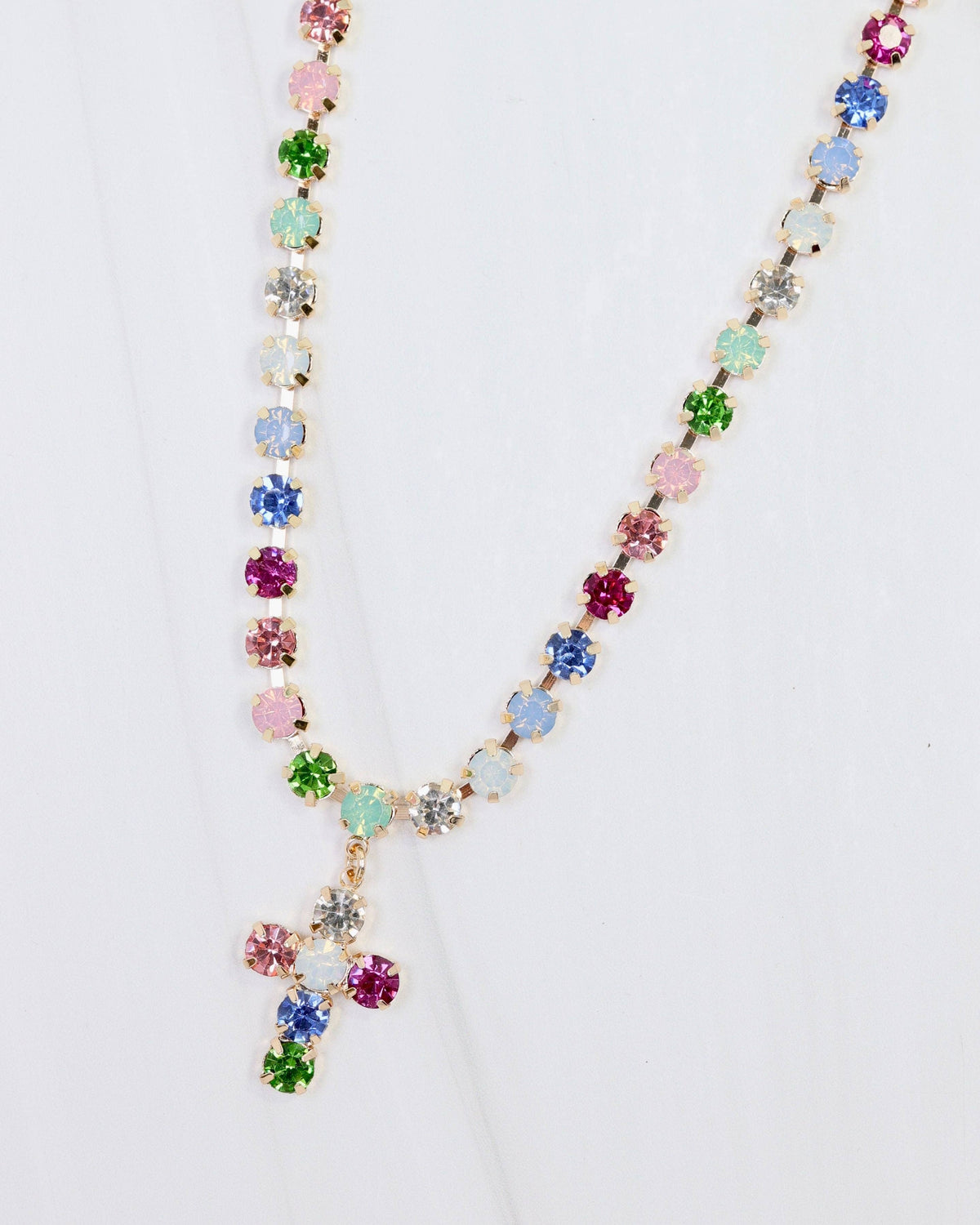 Santa Rosa Rhinestone Cross Necklace Multi