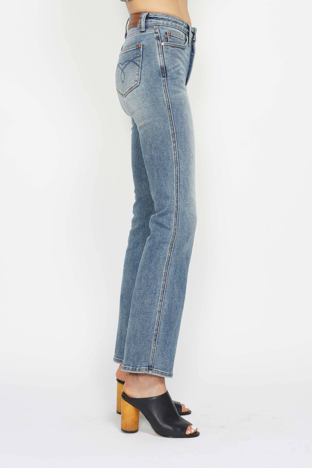 Tummy Control Back Pkt Embroidered Bootcut