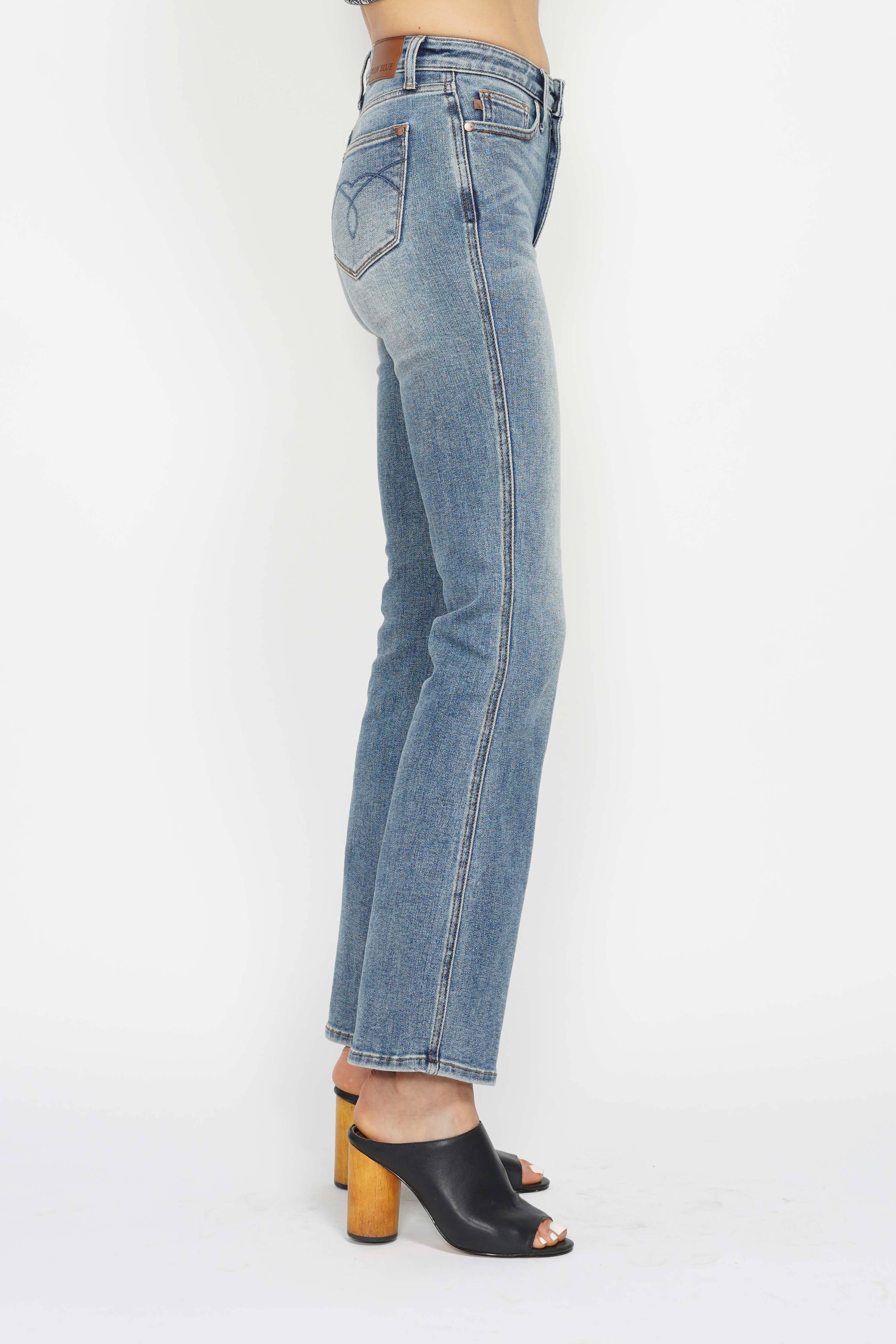 Tummy Control Back Pkt Embroidered Bootcut
