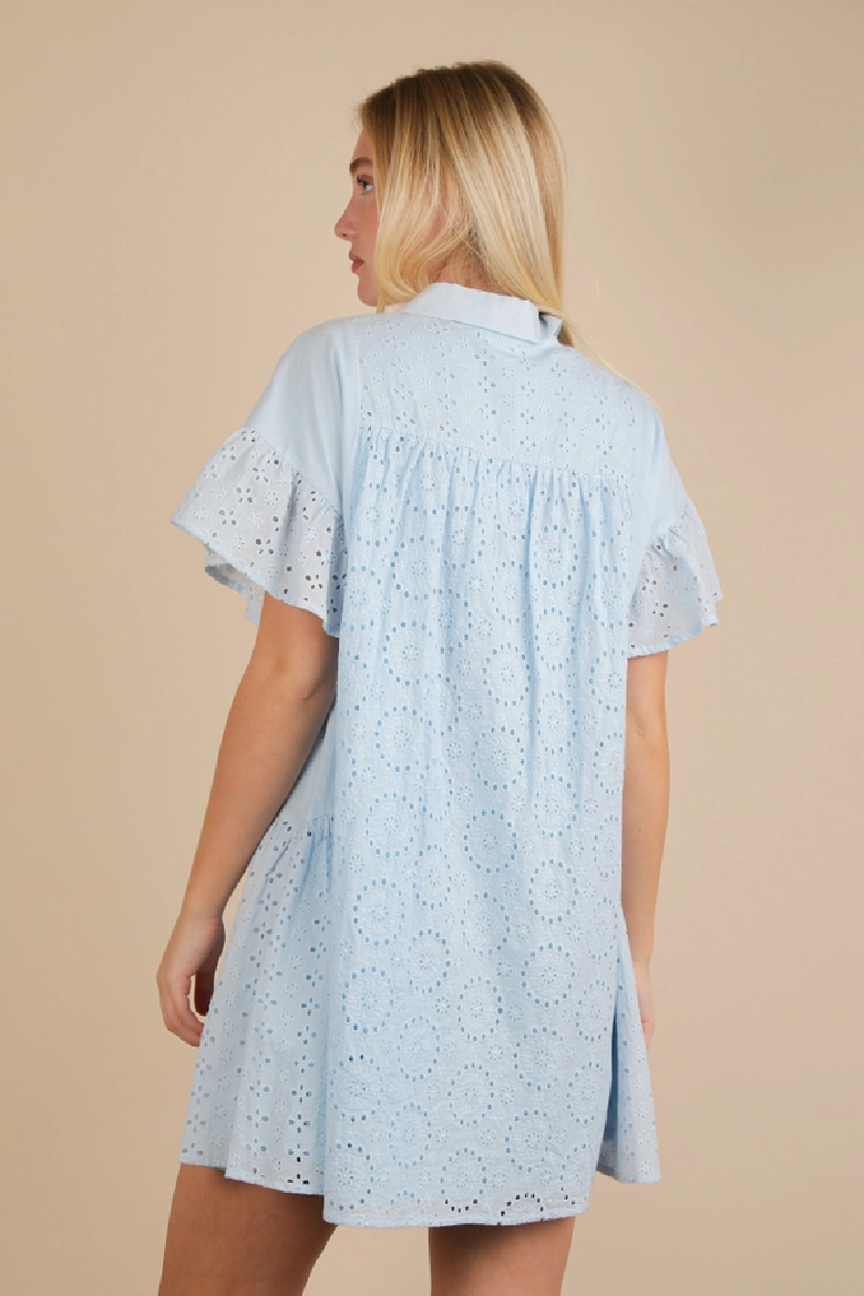 Eyelet Lined Button Front Shirt Dress