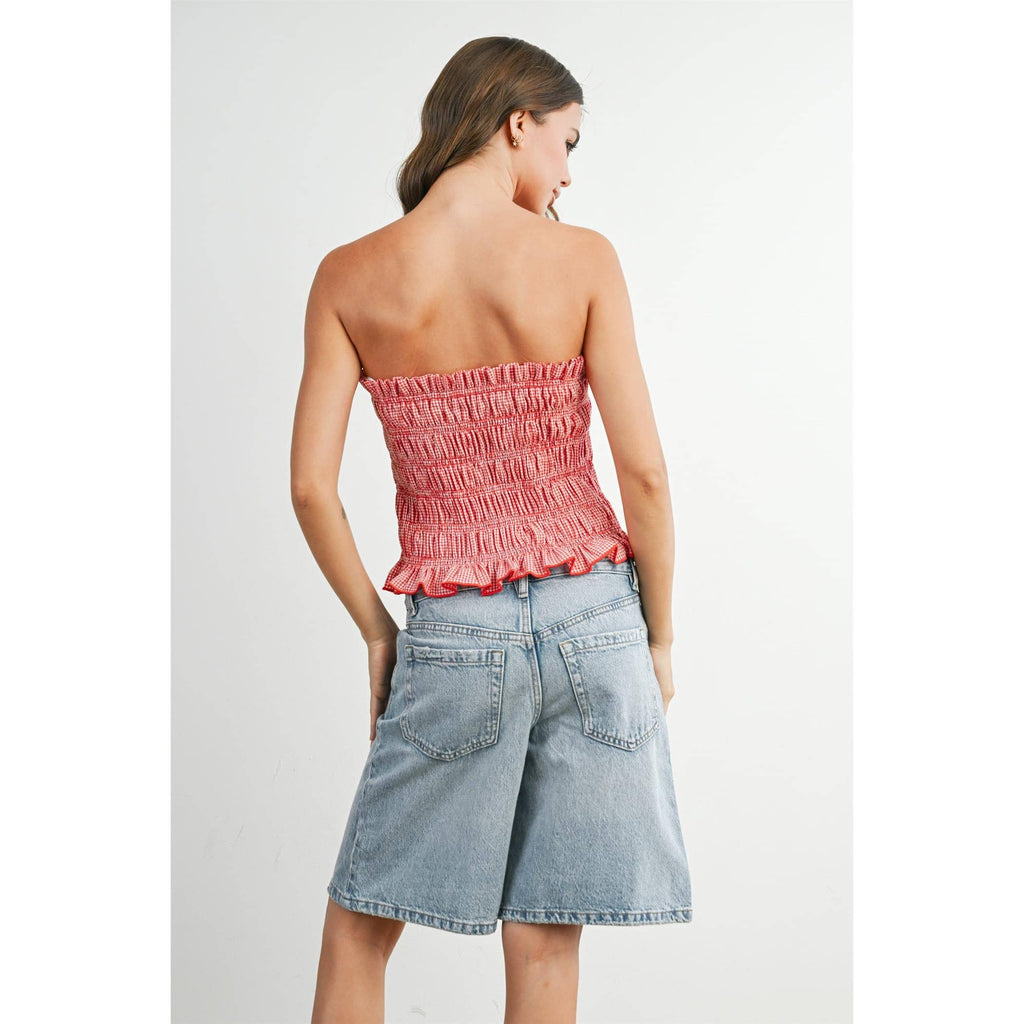 Bow Front Ruffle-Trimmed Tube Top -