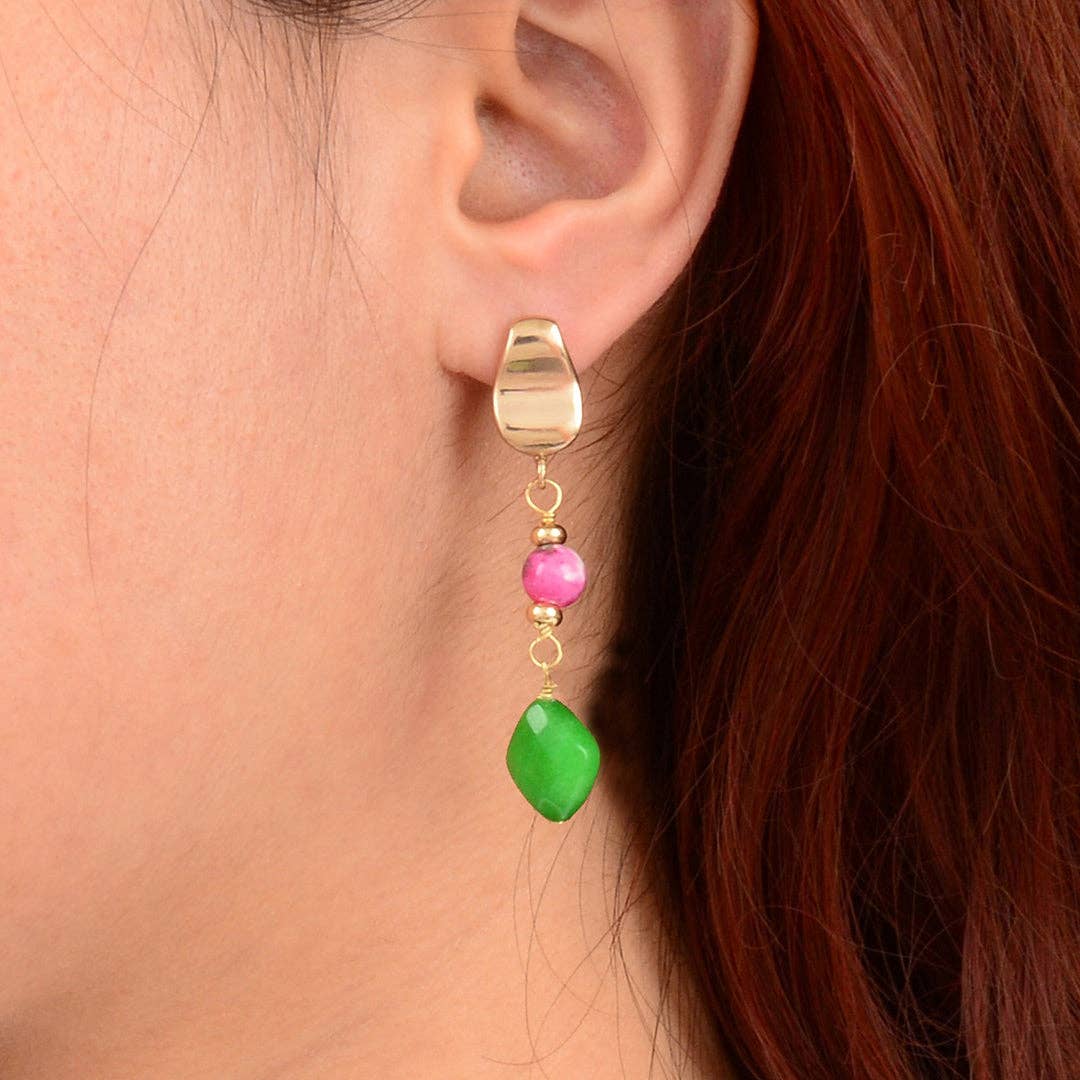 Watermelon Green Jade Golden Post Earrings