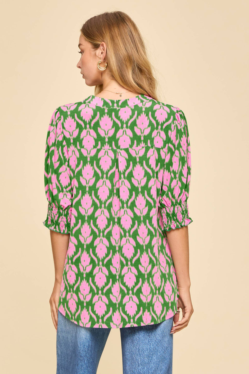 Smocked 3/4 sleeve top